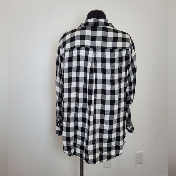 Black White Plaid Flannel Shirt Women's Button Front Terra & Sky Cabin Size 14W - Picture 4 of 10